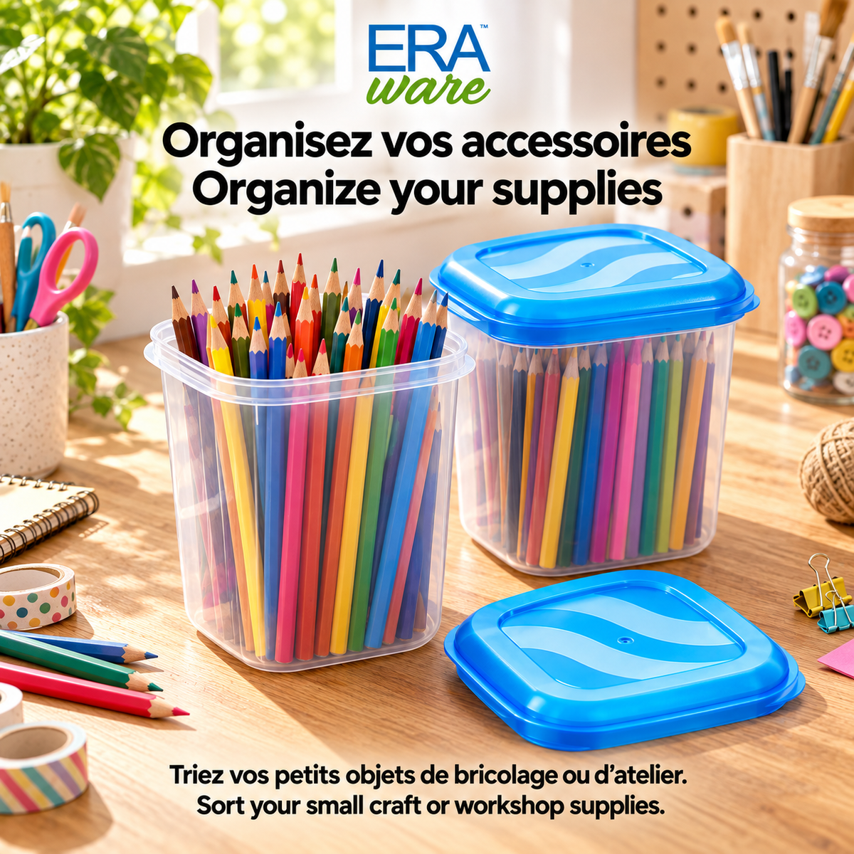 Eraware Contenants Carrés Hauts de Conservation Alimentaire 1,06 L, 36 oz, avec Couvercle, Fabriqués au Canada, Lot de 6 - Simple Boutique
