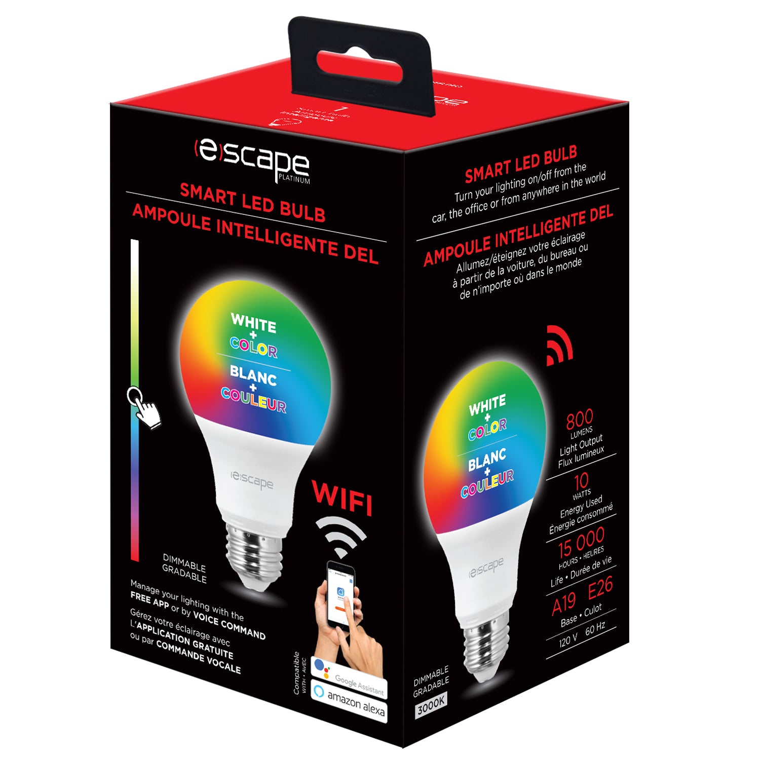 Escape Ampoule DEL Intelligente Wi-Fi A19 Couleur et Blanc, Gradable, 800 Lumens - Simple Boutique