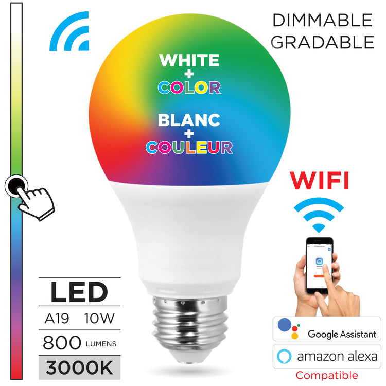 Escape Ampoule DEL Intelligente Wi-Fi A19 Couleur et Blanc, Gradable, 800 Lumens - Simple Boutique
