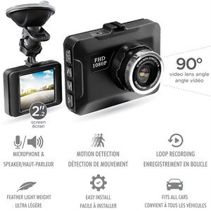 Escape - Caméra pour Tableau de Bord/DashCam, Écran de 2.2", 1080HD, Détection de Mouvement, Noir - Simple Boutique