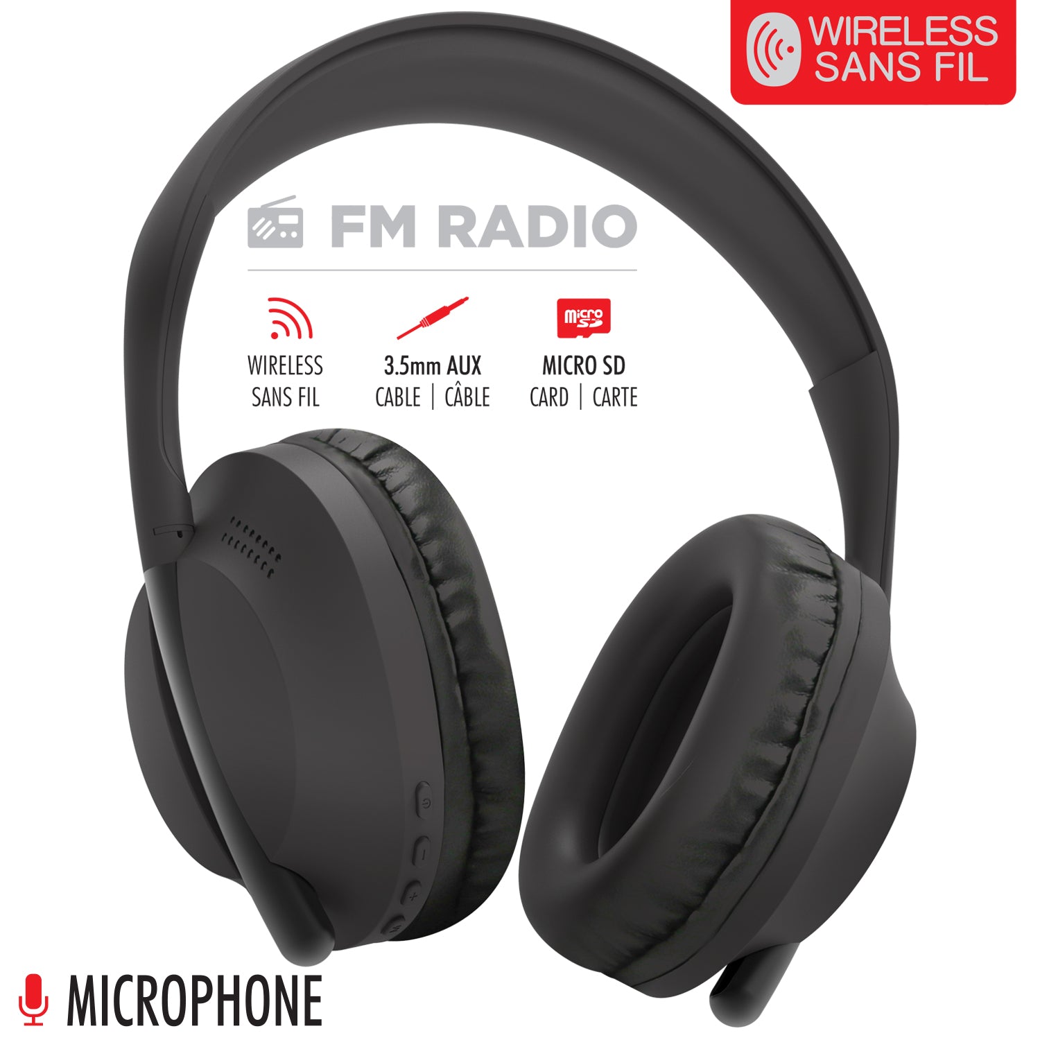 Escape Casque d'Écoute Sans Fil Pliable à Plat avec Radio FM, Micro SD et Câble AUX, Noir - Simple Boutique