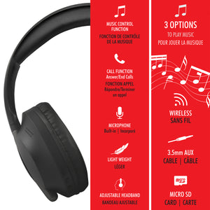 Escape Casque d'Écoute Sans Fil Pliable à Plat avec Radio FM, Micro SD et Câble AUX, Noir - Simple Boutique