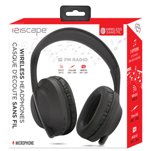 Escape Casque d'Écoute Sans Fil Pliable à Plat avec Radio FM, Micro SD et Câble AUX, Noir - Simple Boutique