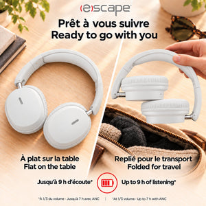 Escape Casque d'Écoute Sans Fil Pliable à Réduction de Bruit ANC + ENC, Microphone, Blanc - Simple Boutique