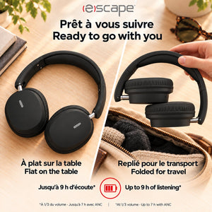 Escape Casque d'Écoute Sans Fil Pliable à Réduction de Bruit ANC + ENC, Microphone, Noir - Simple Boutique