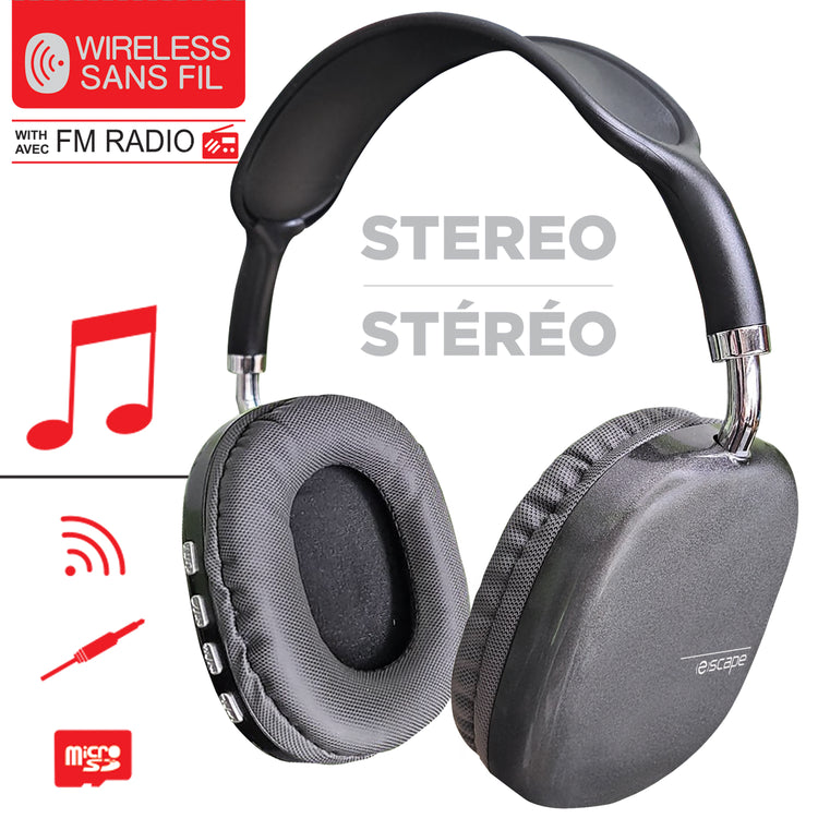 Escape Casque d'Écoute Sans Fil avec Radio FM, Lecteur Micro SD et Microphone, Gris - Simple Boutique