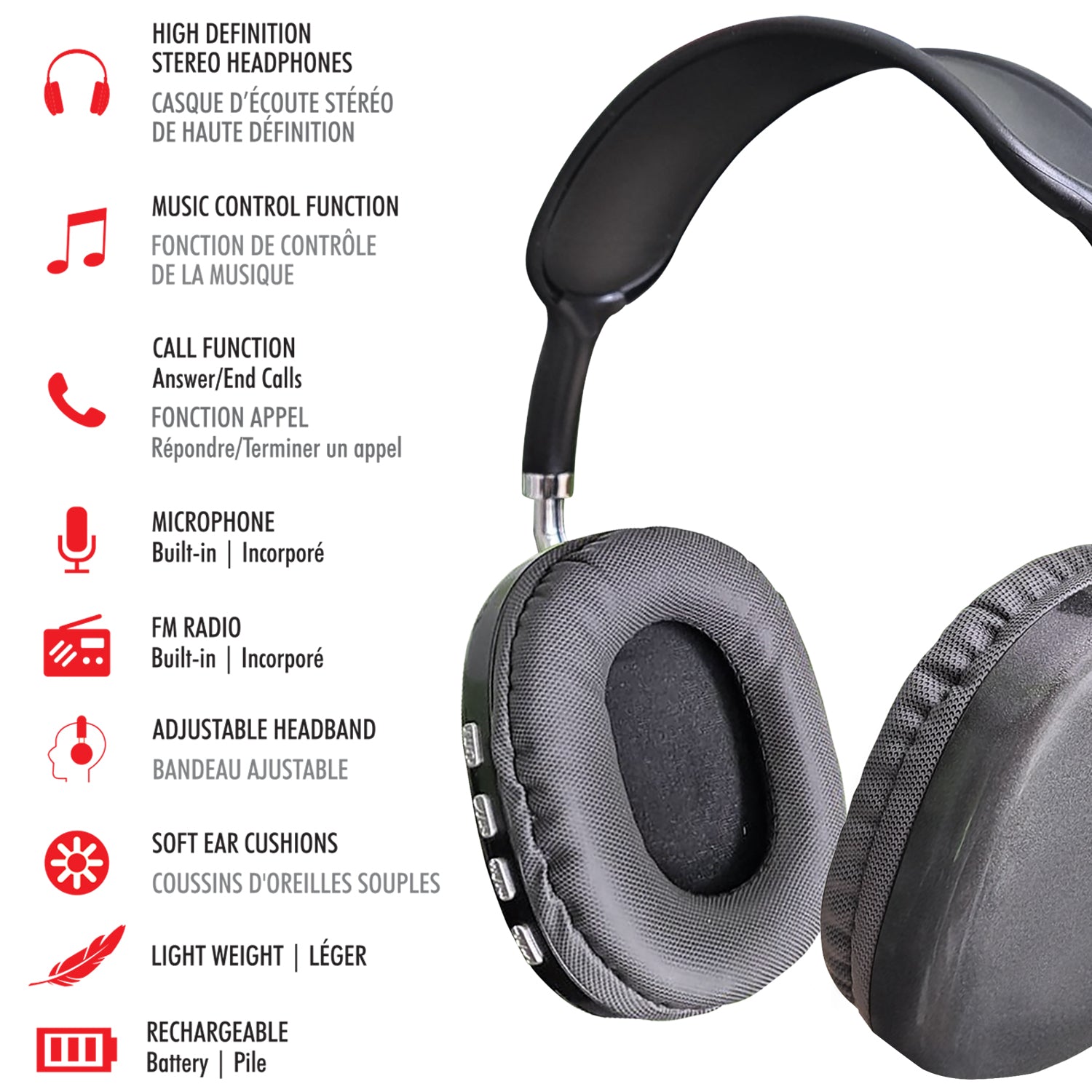 Escape Casque d'Écoute Sans Fil avec Radio FM, Lecteur Micro SD et Microphone, Gris - Simple Boutique