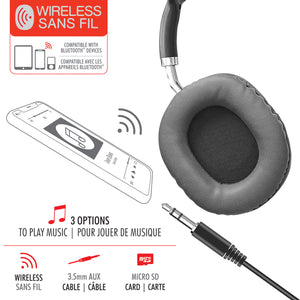 Escape Casque d'Écoute Sans Fil avec Radio FM, Lecteur Micro SD et Microphone, Gris - Simple Boutique