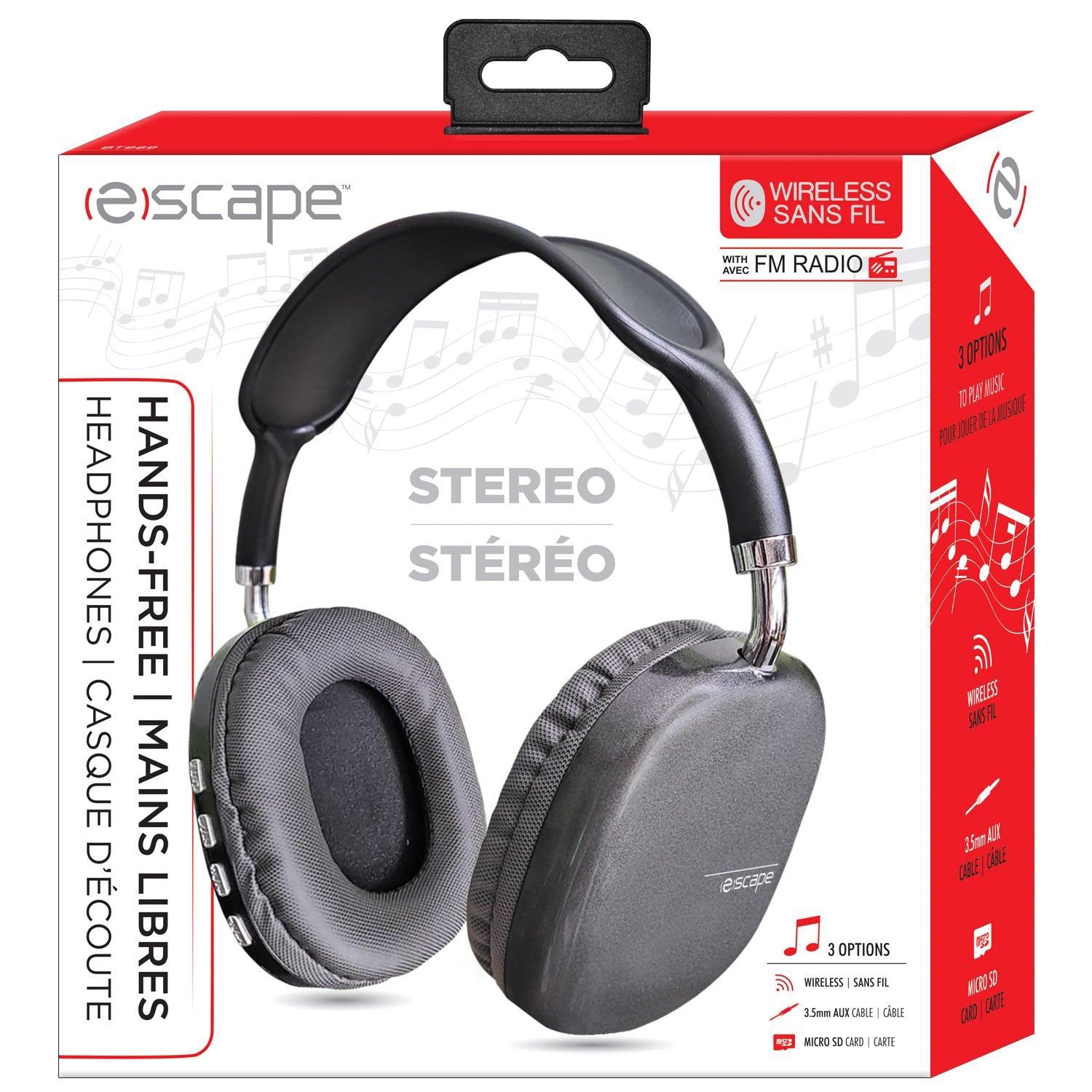 Escape Casque d'Écoute Sans Fil avec Radio FM, Lecteur Micro SD et Microphone, Gris - Simple Boutique