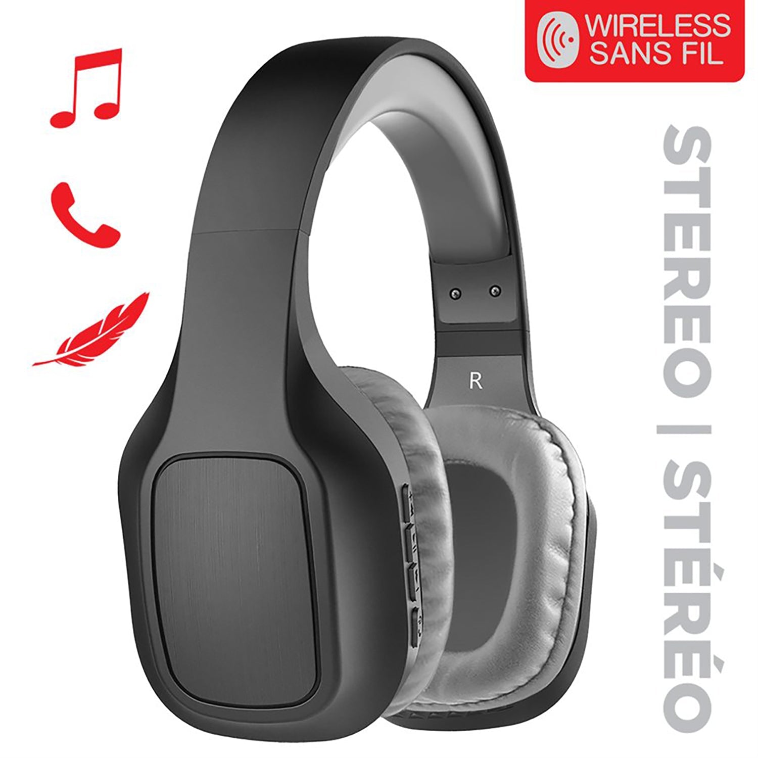 Escape - Casque d'écoute Sans-Fil Stéréo, Microphone Intégré, Gris et Noir - Simple Boutique