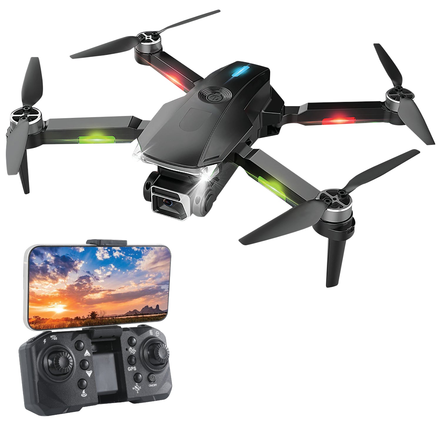 Escape Drone GPS Pliable à Double Caméra avec Retour Automatique et Lumières DEL - Simple Boutique