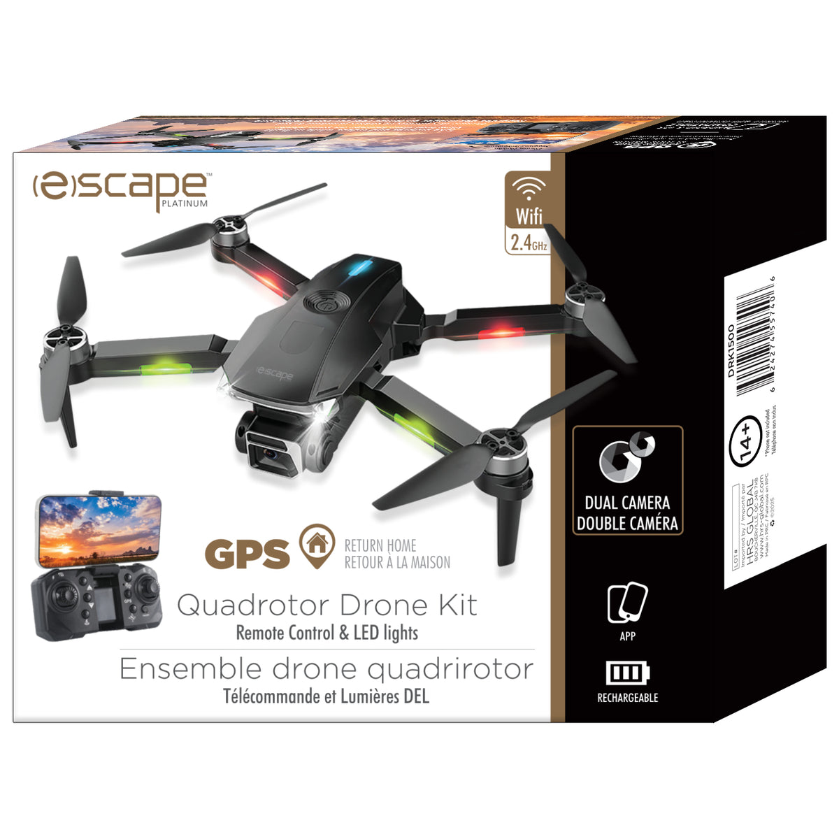 Escape Drone GPS Pliable à Double Caméra avec Retour Automatique et Lumières DEL - Simple Boutique