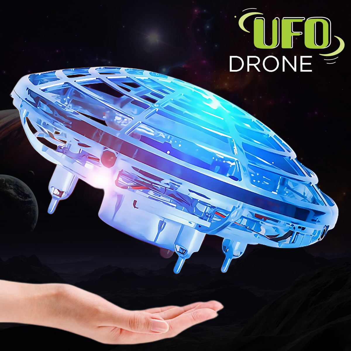 Escape Drone OVNI à Commande Gestuelle avec Lumières DEL et Évitement d'Obstacles, Bleu - Simple Boutique