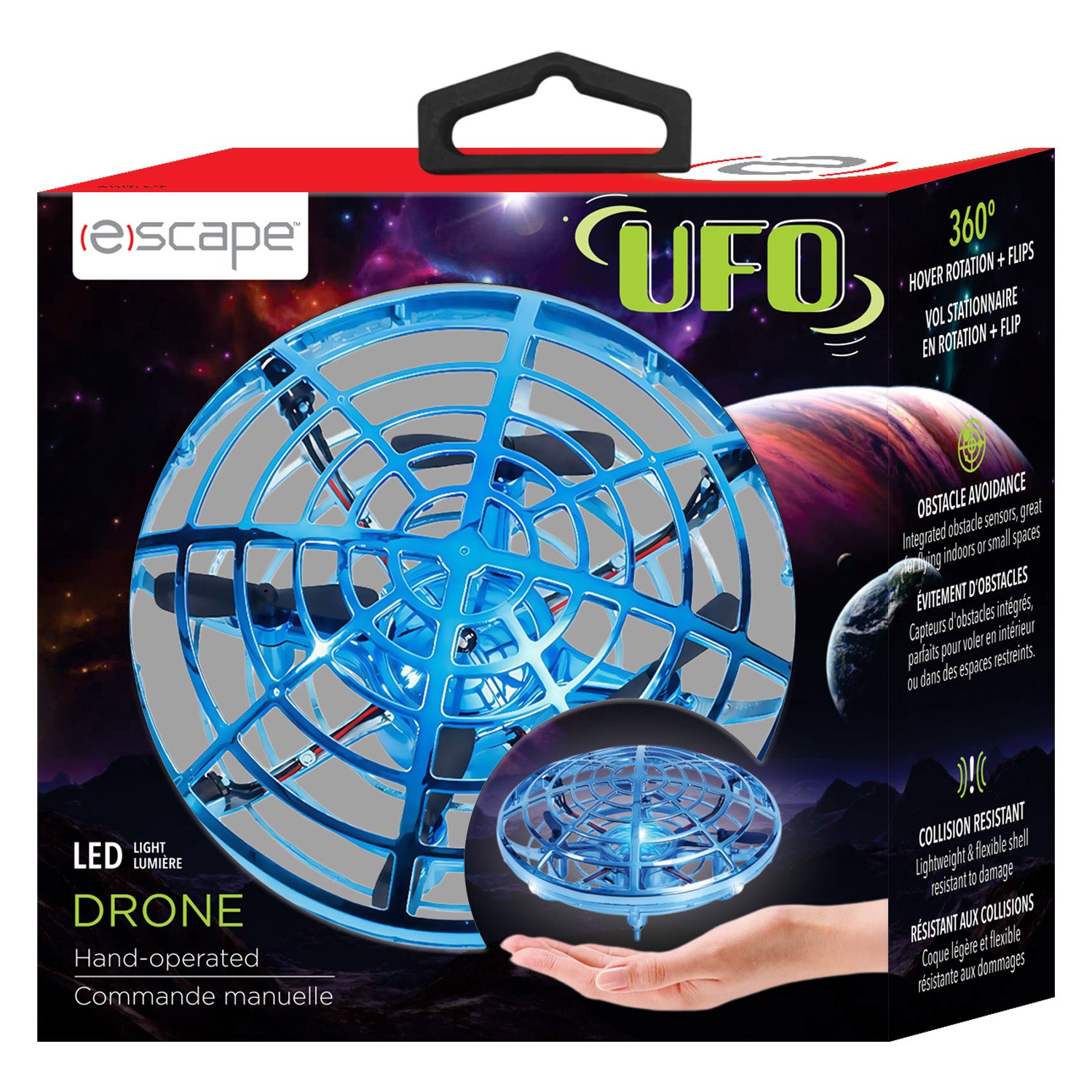 Escape Drone OVNI à Commande Gestuelle avec Lumières DEL et Évitement d'Obstacles, Bleu - Simple Boutique
