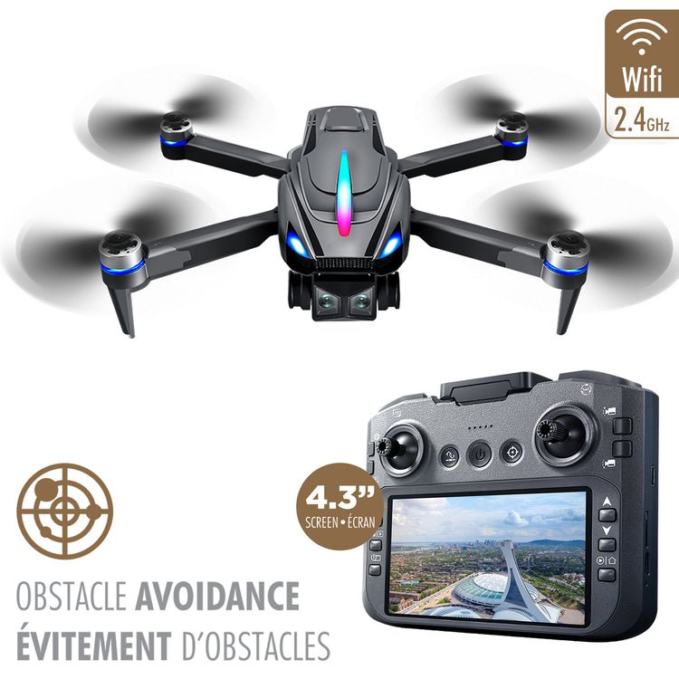 Escape Drone Pliable à Double Caméra avec Évitement d'Obstacles et Télécommande à Écran 4,3 Po - Simple Boutique