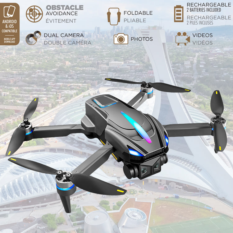 Escape Drone Pliable à Double Caméra avec Évitement d'Obstacles et Télécommande à Écran 4,3 Po - Simple Boutique