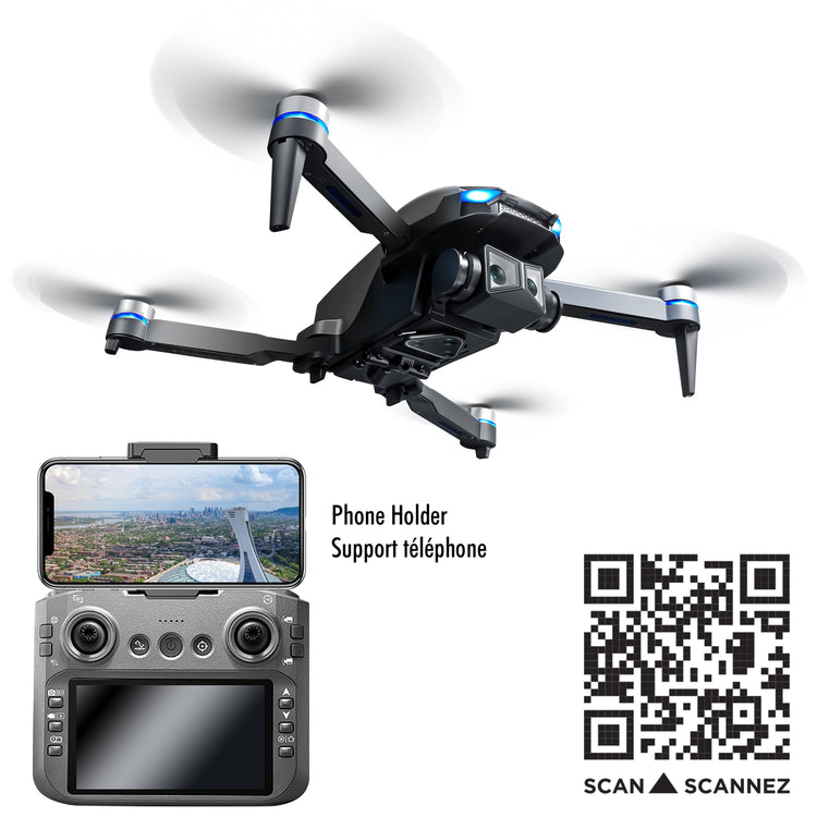 Escape Drone Pliable à Double Caméra avec Évitement d'Obstacles et Télécommande à Écran 4,3 Po - Simple Boutique
