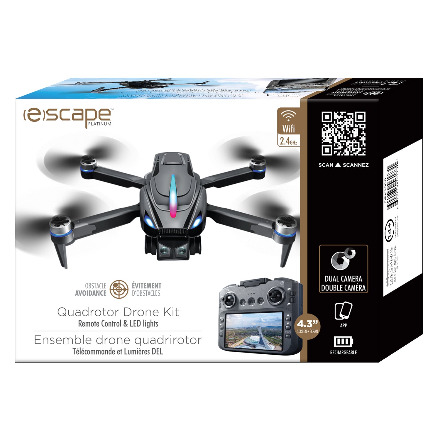 Escape Drone Pliable à Double Caméra avec Évitement d'Obstacles et Télécommande à Écran 4,3 Po - Simple Boutique
