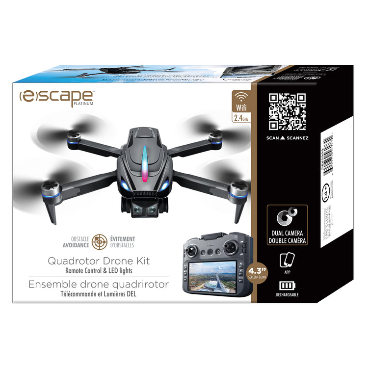 Escape Drone Pliable à Double Caméra avec Évitement d'Obstacles et Télécommande à Écran 4,3 Po - Simple Boutique