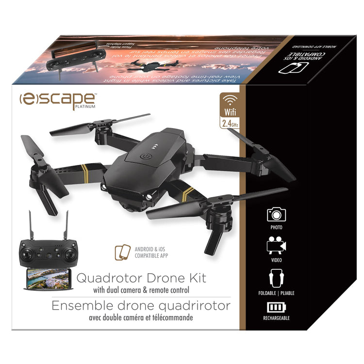 Escape - Drone Quadrirotor Pliable avec Double Caméra et Télécommande, Noir - Simple Boutique