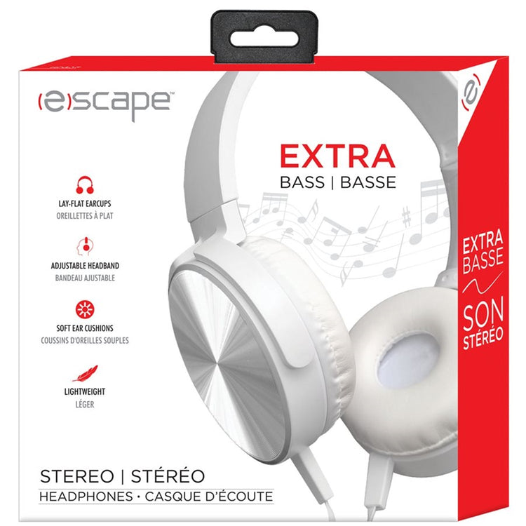 Escape - Écouteurs Filaire Stéréo Pliable avec Extra Basse, Blanc - Simple Boutique