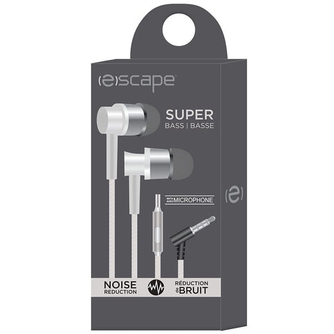 Escape - Écouteurs Intra-Auriculaire Stéréo, Réduction du Bruit, Microphone Intégré, Blanc