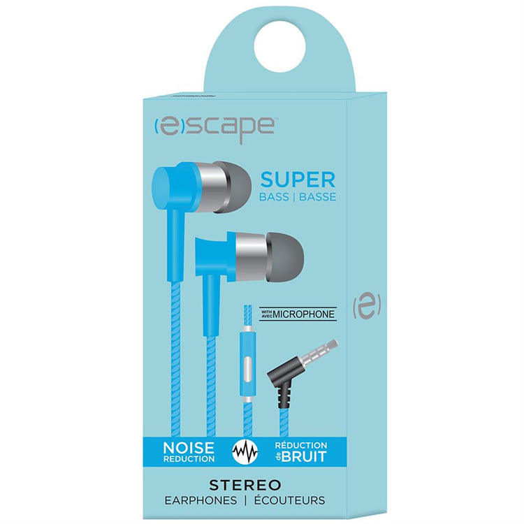 Escape - Écouteurs Intra-Auriculaire Stéréo, Réduction du Bruit, Microphone Intégré, Bleu - Simple Boutique