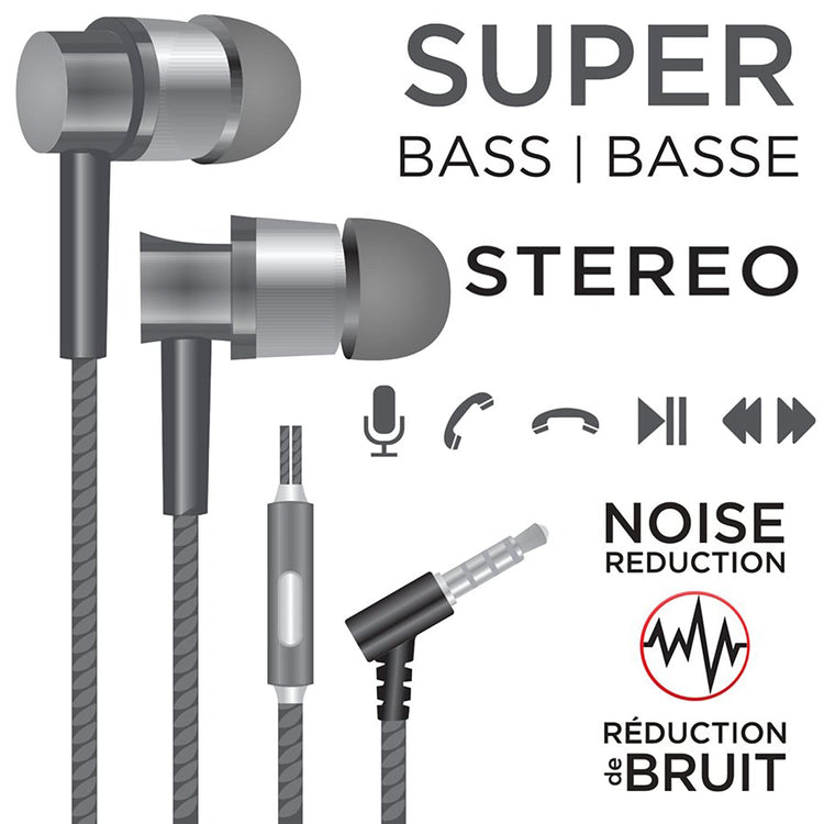 Escape - Écouteurs Intra-Auriculaire Stéréo, Réduction du Bruit, Microphone Intégré, Gris - Simple Boutique