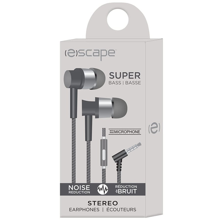 Escape - Écouteurs Intra-Auriculaire Stéréo, Réduction du Bruit, Microphone Intégré, Gris - Simple Boutique