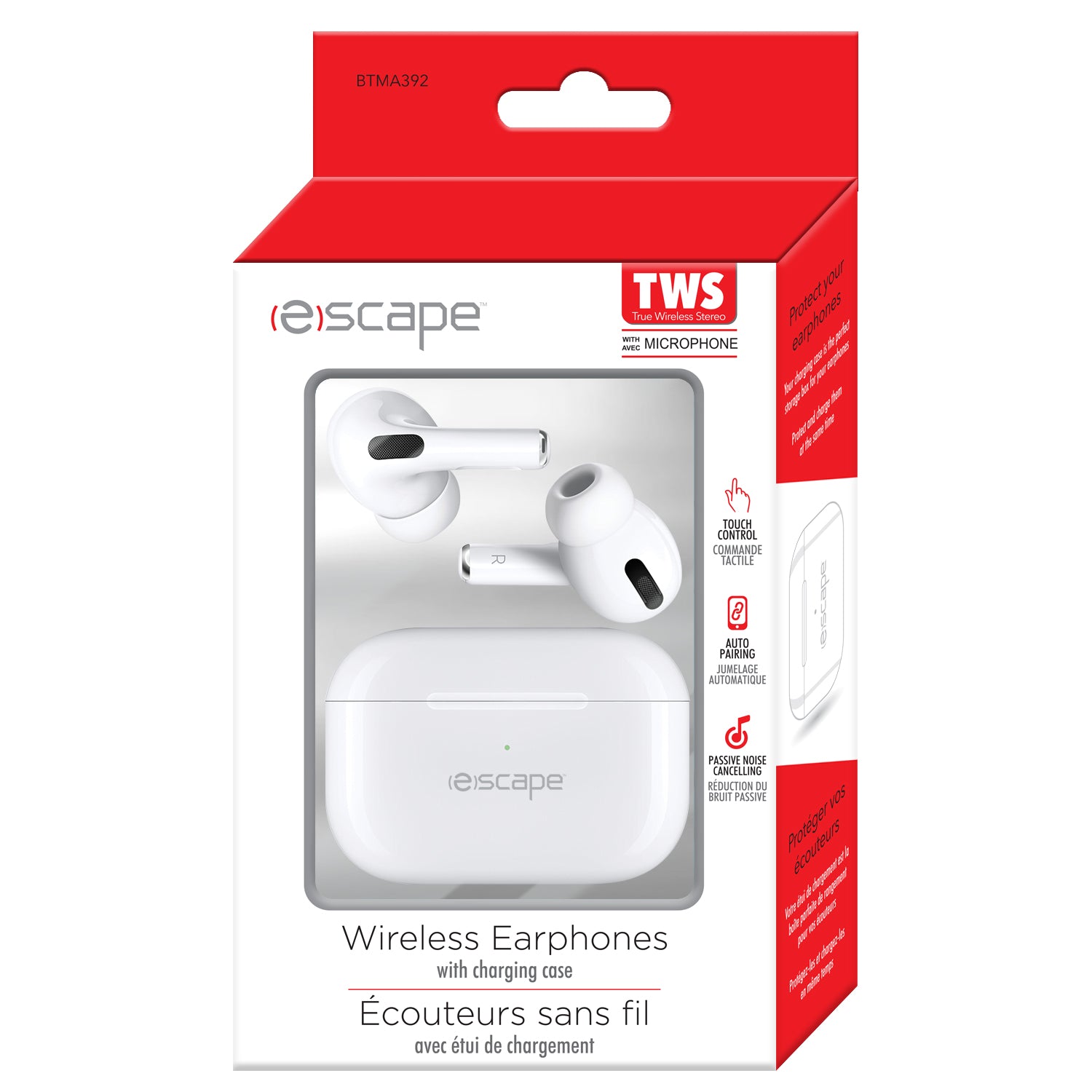 Escape Écouteurs Intra-Auriculaires Sans Fil à Commande Tactile avec Étui de Charge, Blanc - Simple Boutique