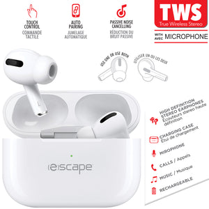 Escape Écouteurs Intra-Auriculaires Sans Fil à Commande Tactile avec Étui de Charge, Blanc - Simple Boutique