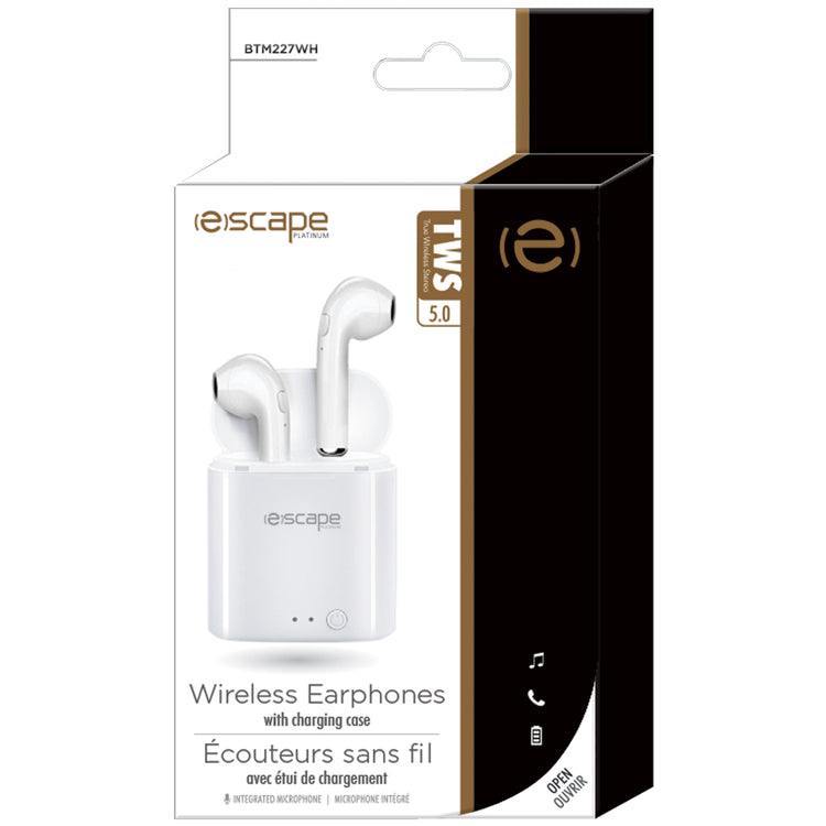Escape Écouteurs Sans Fil 5.0 avec Étui de Charge et Microphone Intégré, Blanc - Simple Boutique