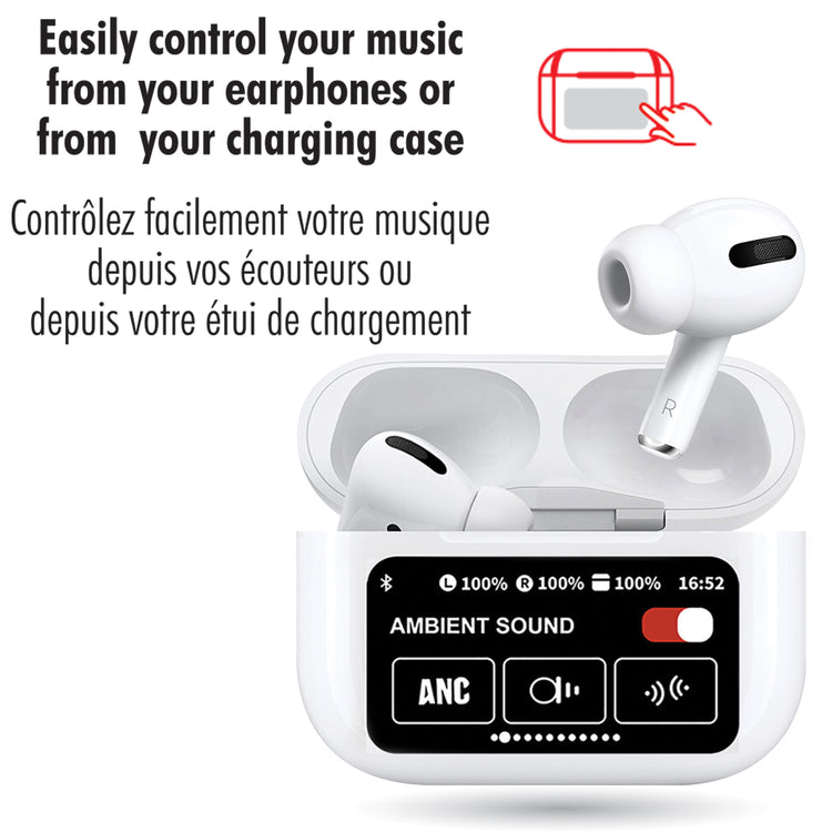 Escape Écouteurs Sans Fil ANC et ENC avec Étui de Charge Intelligent à Écran Tactile, Blanc - Simple Boutique