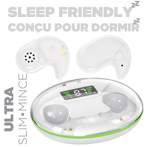 Escape Écouteurs Sans Fil Ultra-Minces pour Dormir avec Étui de Charge, Blanc - Simple Boutique