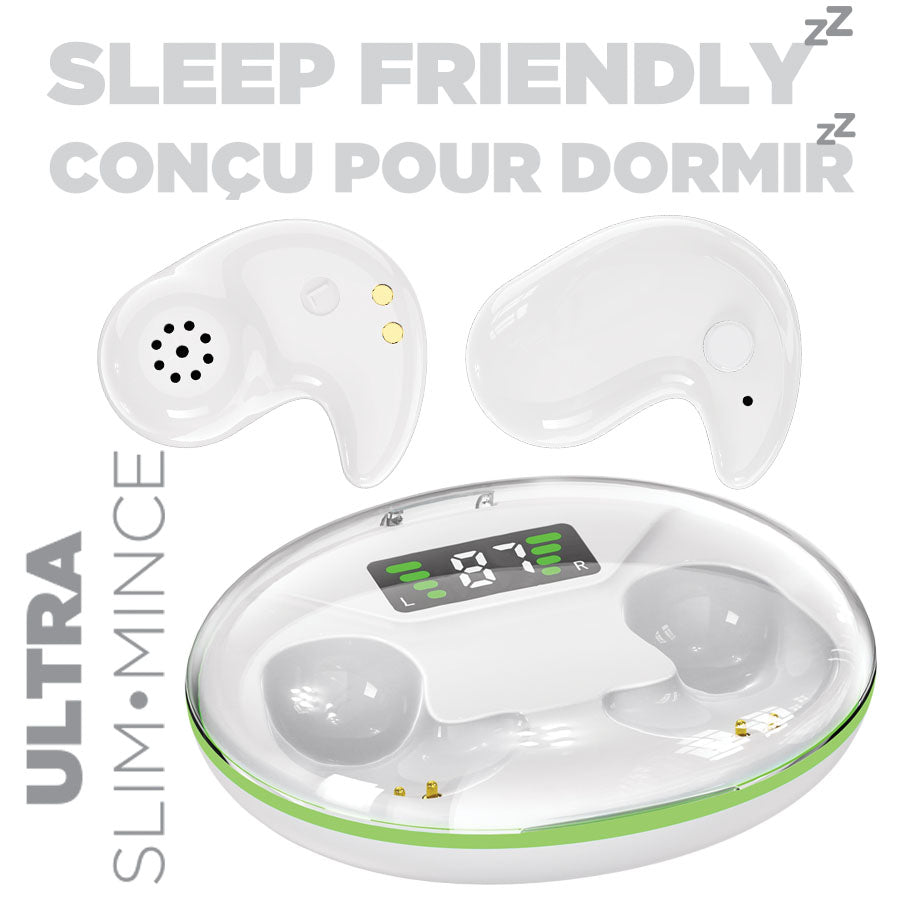 Escape Écouteurs Sans Fil Ultra-Minces pour Dormir avec Étui de Charge, Blanc - Simple Boutique