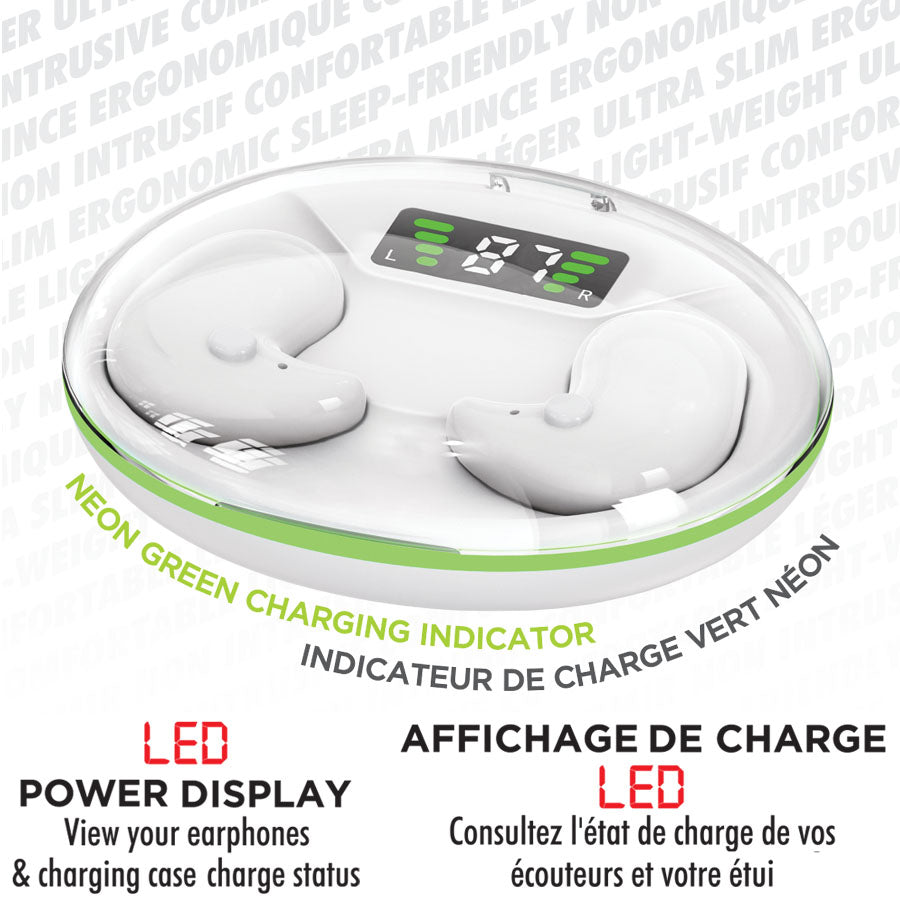 Escape Écouteurs Sans Fil Ultra-Minces pour Dormir avec Étui de Charge, Blanc - Simple Boutique