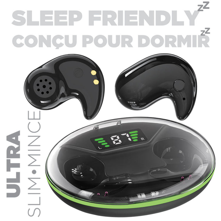 Escape Écouteurs Sans Fil Ultra-Minces pour Dormir avec Étui de Charge, Noir - Simple Boutique