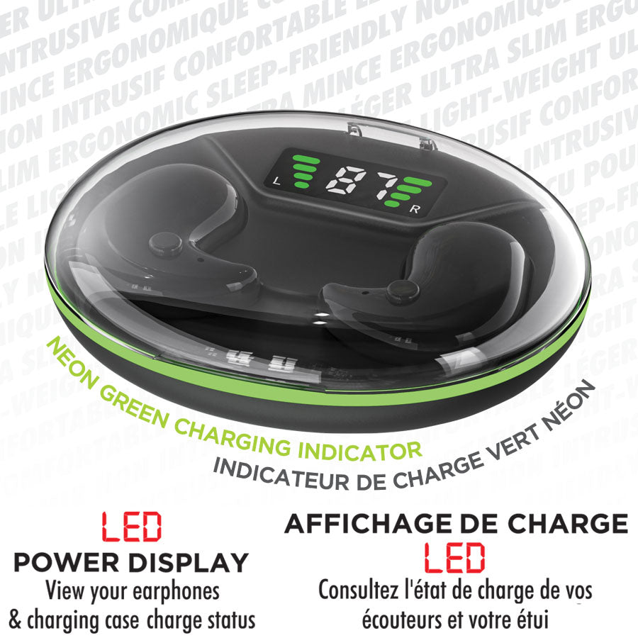 Escape Écouteurs Sans Fil Ultra-Minces pour Dormir avec Étui de Charge, Noir - Simple Boutique