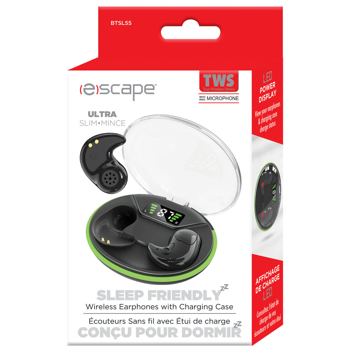 Escape Écouteurs Sans Fil Ultra-Minces pour Dormir avec Étui de Charge, Noir - Simple Boutique