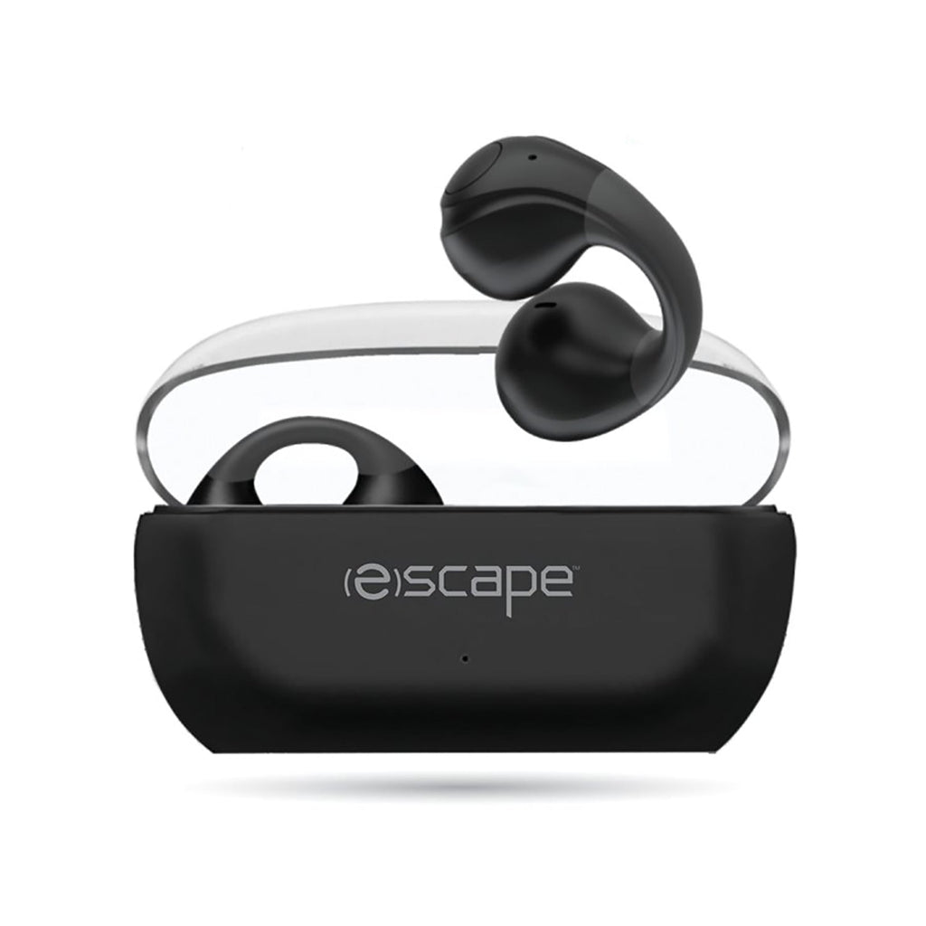 Escape - Écouteurs Sans-Fil à Clip D'oreille avec Microphone et Boitier de Chargement, Noir