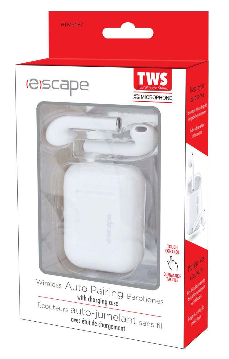 Escape Écouteurs Sans Fil à Commande Tactile avec Étui de Charge et Microphone, Blanc - Simple Boutique