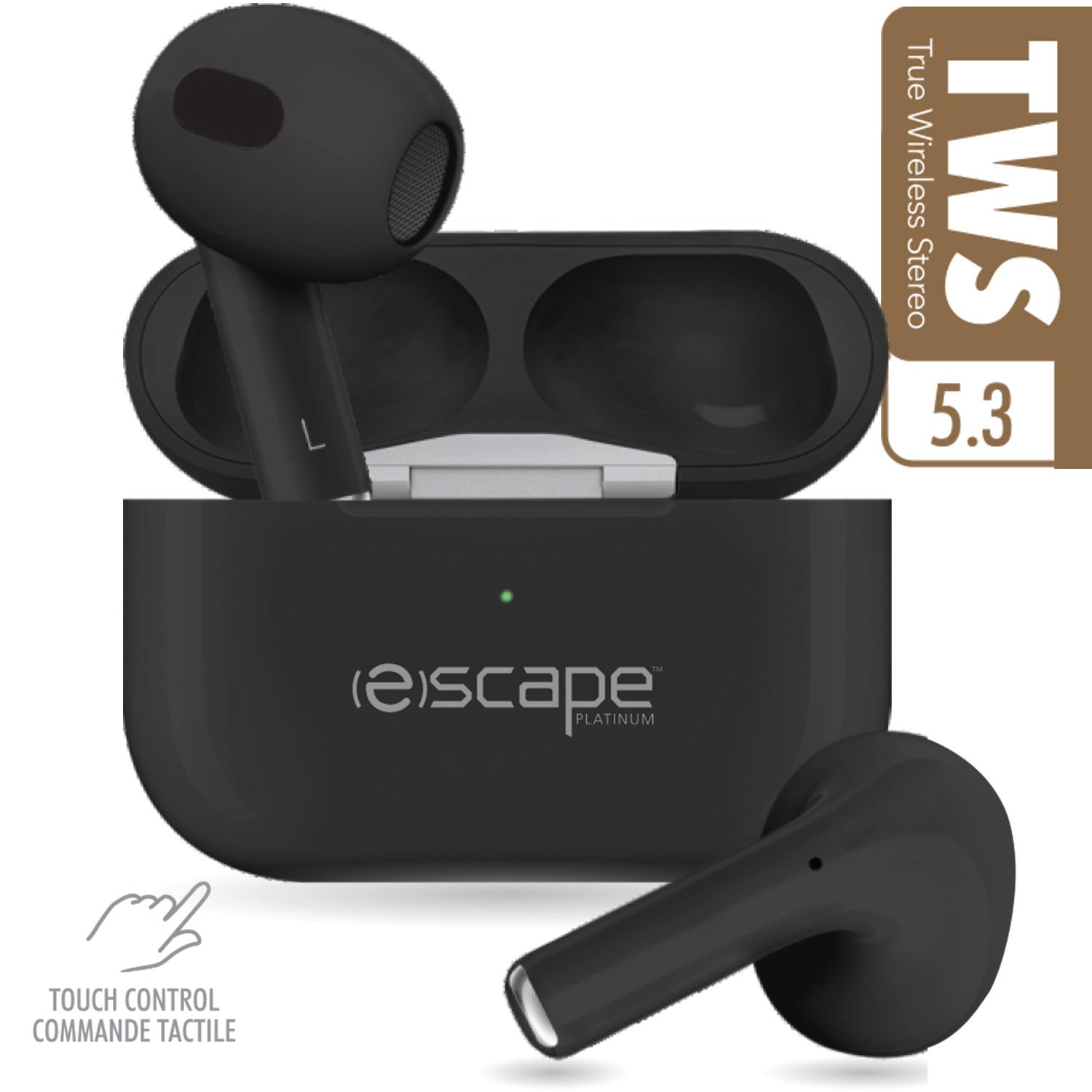 Escape Écouteurs Sans Fil à Commande Tactile avec Étui de Charge et Microphone, Noir - Simple Boutique