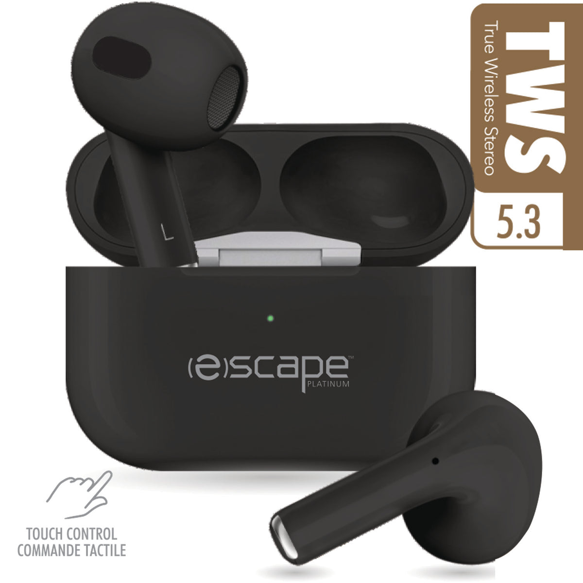 Escape Écouteurs Sans Fil à Commande Tactile avec Étui de Charge et Microphone, Noir - Simple Boutique