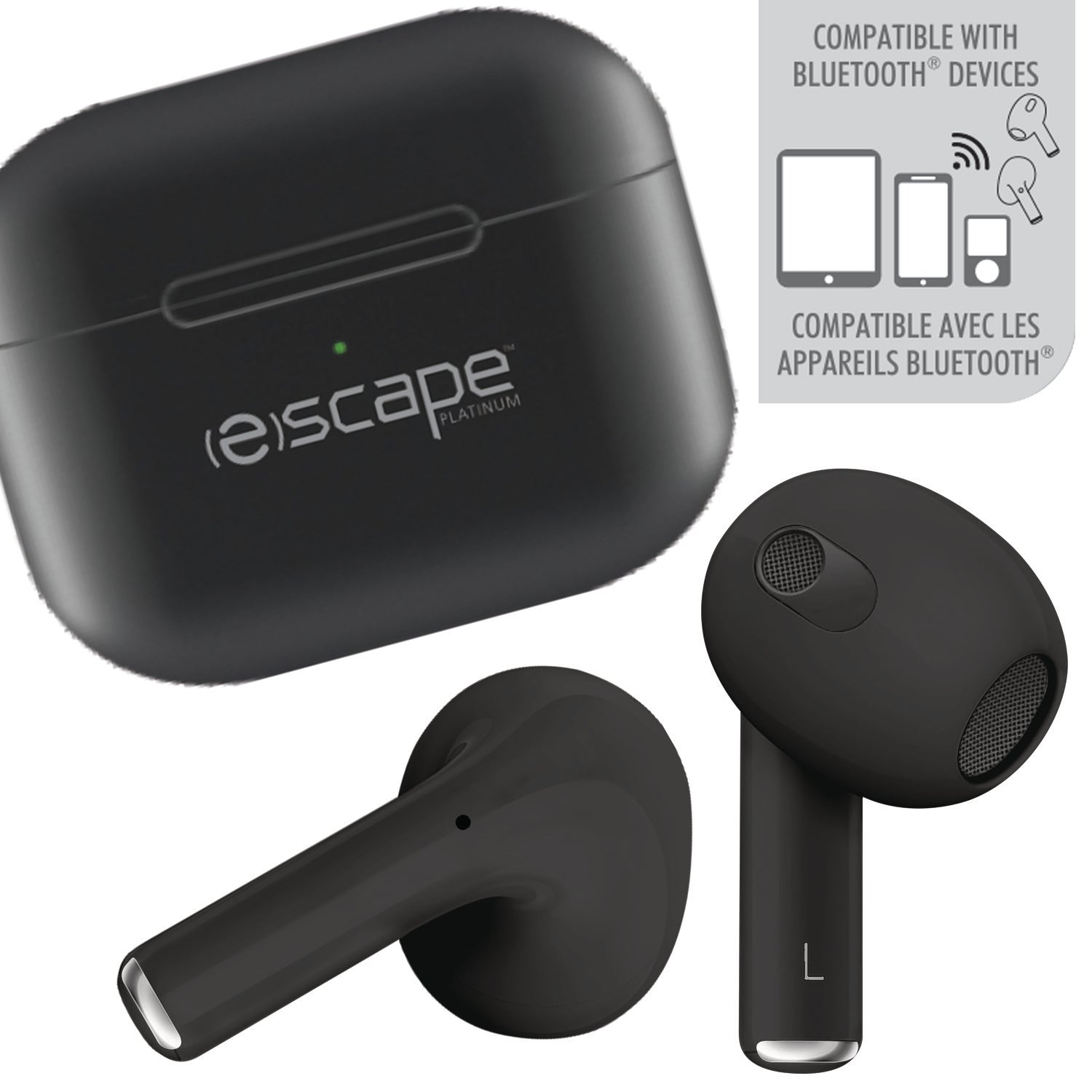 Escape Écouteurs Sans Fil à Commande Tactile avec Étui de Charge et Microphone, Noir - Simple Boutique