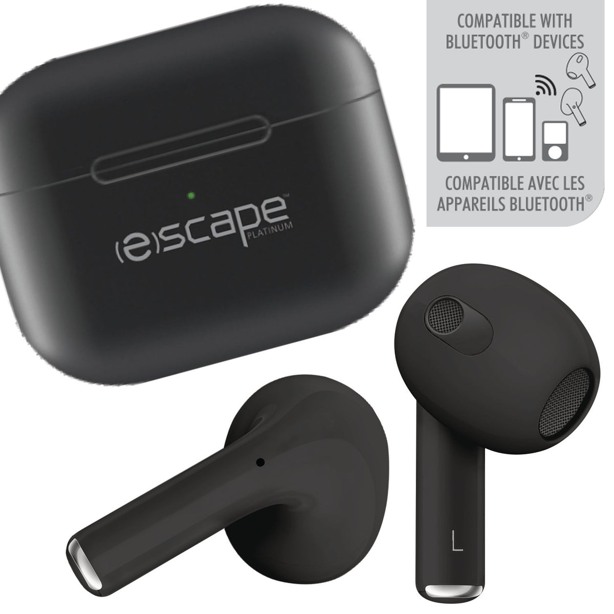 Escape Écouteurs Sans Fil à Commande Tactile avec Étui de Charge et Microphone, Noir - Simple Boutique