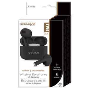 Escape Écouteurs Sans Fil à Commande Tactile avec Étui de Charge et Microphone, Noir - Simple Boutique