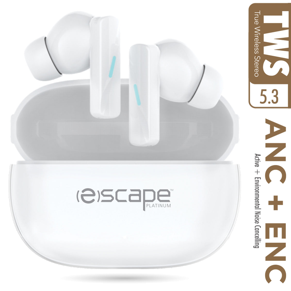 Escape Écouteurs Sans Fil à Réduction de Bruit ANC et ENC avec Étui de Charge, Blanc - Simple Boutique