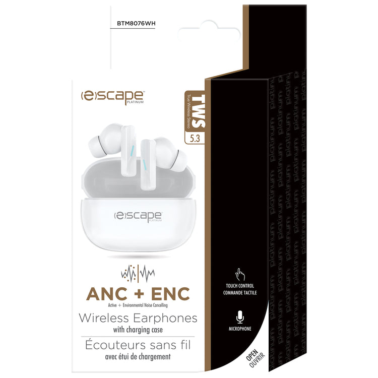 Escape Écouteurs Sans Fil à Réduction de Bruit ANC et ENC avec Étui de Charge, Blanc - Simple Boutique