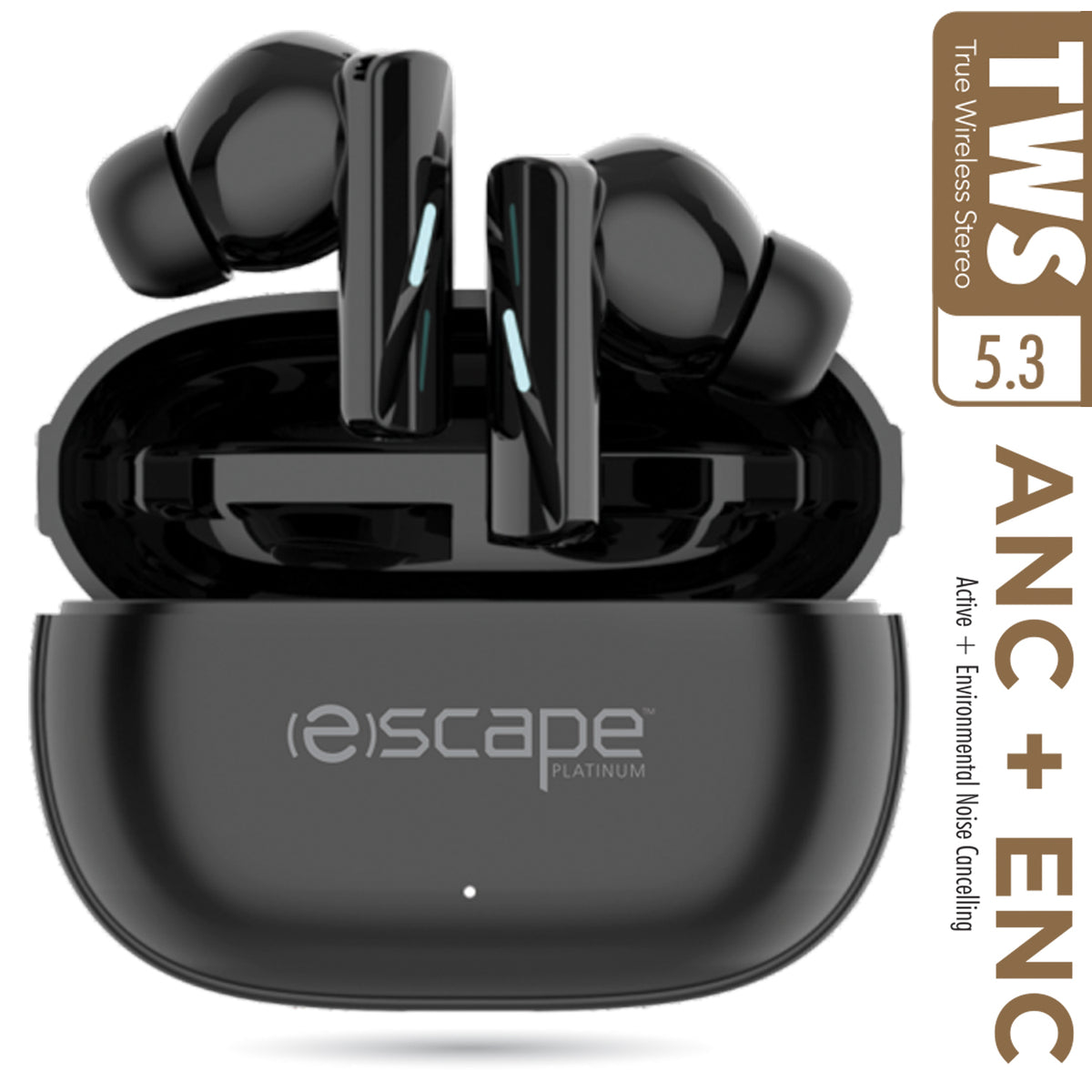 Escape Écouteurs Sans Fil à Réduction de Bruit ANC et ENC avec Étui de Charge, Noir - Simple Boutique