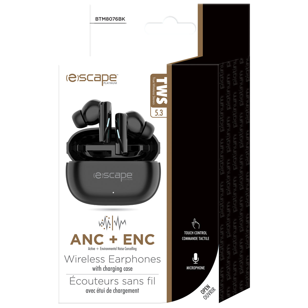 Escape Écouteurs Sans Fil à Réduction de Bruit ANC et ENC avec Étui de Charge, Noir - Simple Boutique
